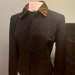 Harold’s Wool Blend Jacket with Faux Fur Leopard Collar